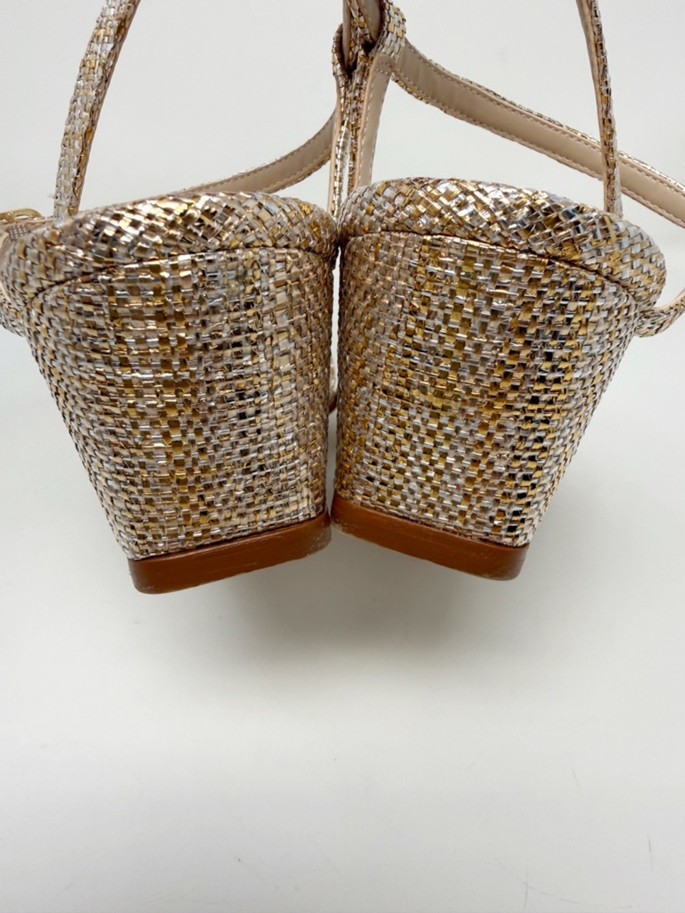 New Stuart Weitzman Oasis 50 Metallic Woven Wedge Slingback Sandal Sz 7 - Picture 5 of 14